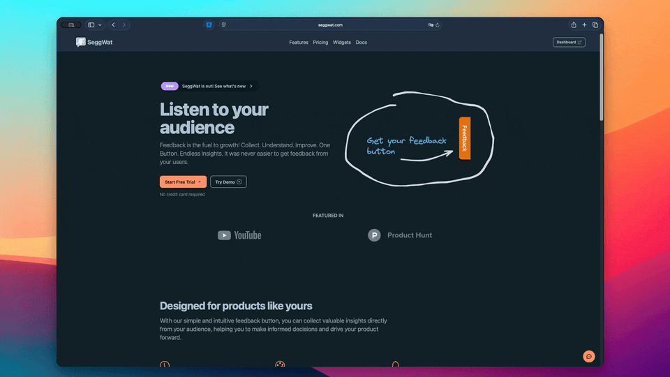SeggWat feedback button embedded on a live page